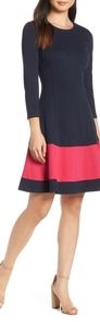 Eliza J Navy and Pink fit and flare dress size 8